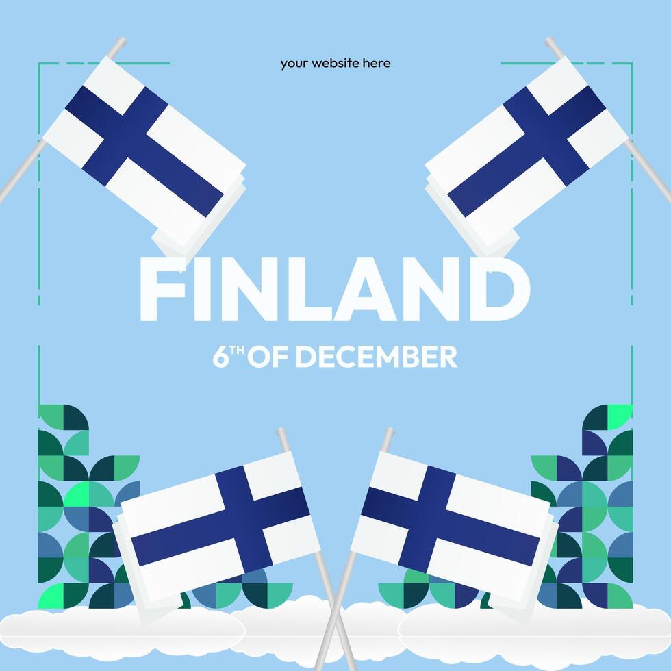 Finland Independence Day square banner in geometric style. Colorful modern greeting card for National day of Finland in December. Design background for celebrating National holiday vector