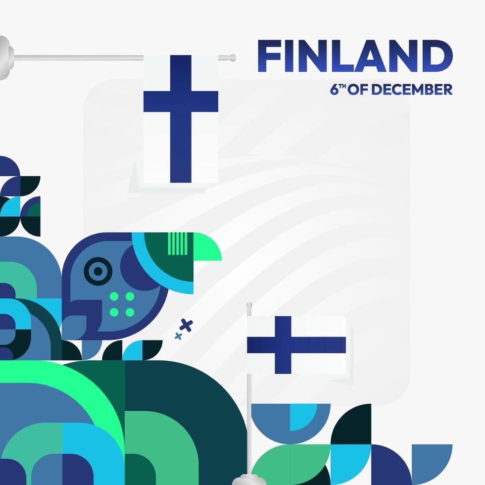 Finland Independence Day square banner in geometric style. Colorful modern greeting card for National day of Finland in December. Design background for celebrating National holiday vector