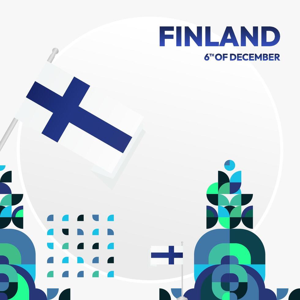 Finland Independence Day square banner in geometric style. Colorful modern greeting card for National day of Finland in December. Design background for celebrating National holiday vector