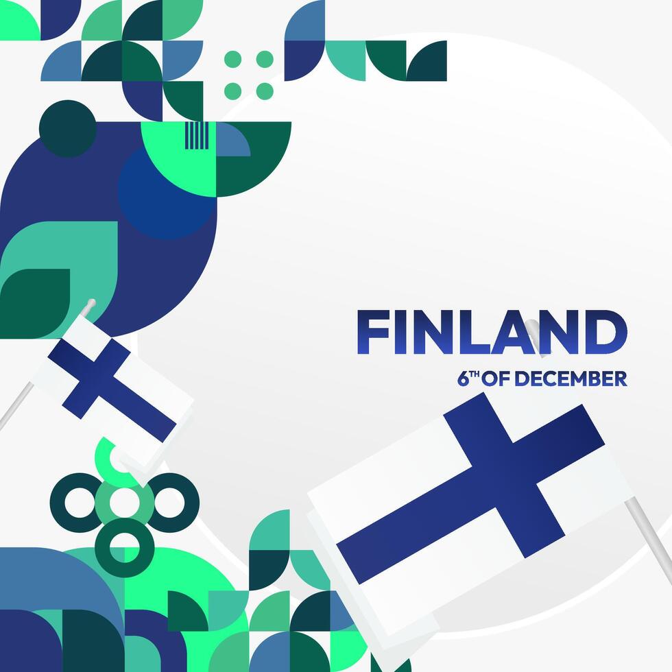 Finland Independence Day square banner in geometric style. Colorful modern greeting card for National day of Finland in December. Design background for celebrating National holiday vector