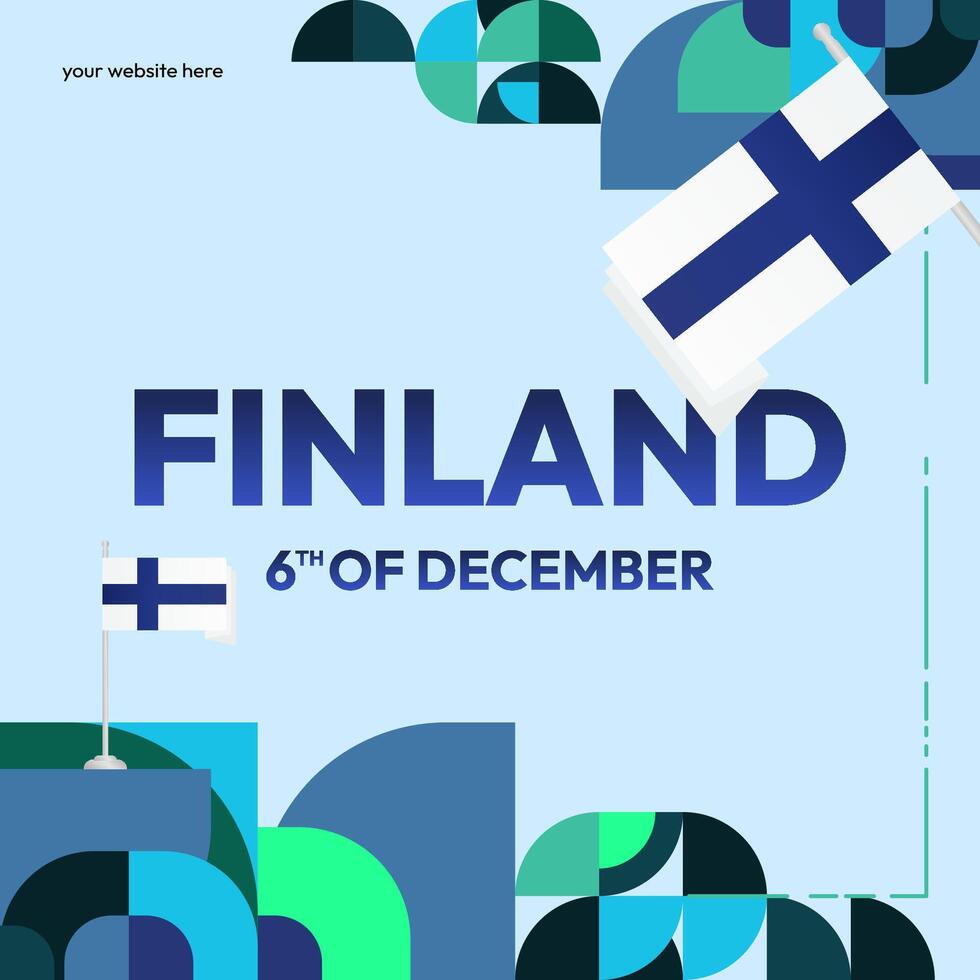 Finland Independence Day square banner in geometric style. Colorful modern greeting card for National day of Finland in December. Design background for celebrating National holiday vector