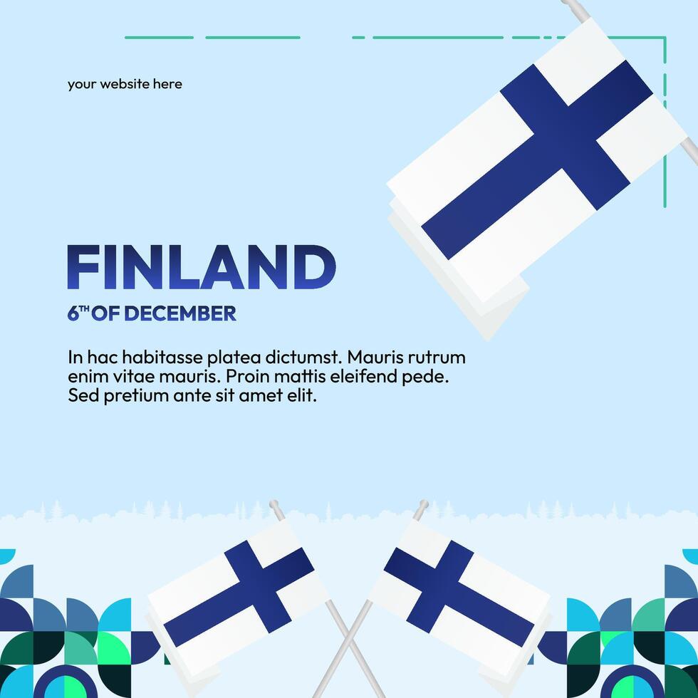Finland Independence Day square banner in geometric style. Colorful modern greeting card for National day of Finland in December. Design background for celebrating National holiday vector