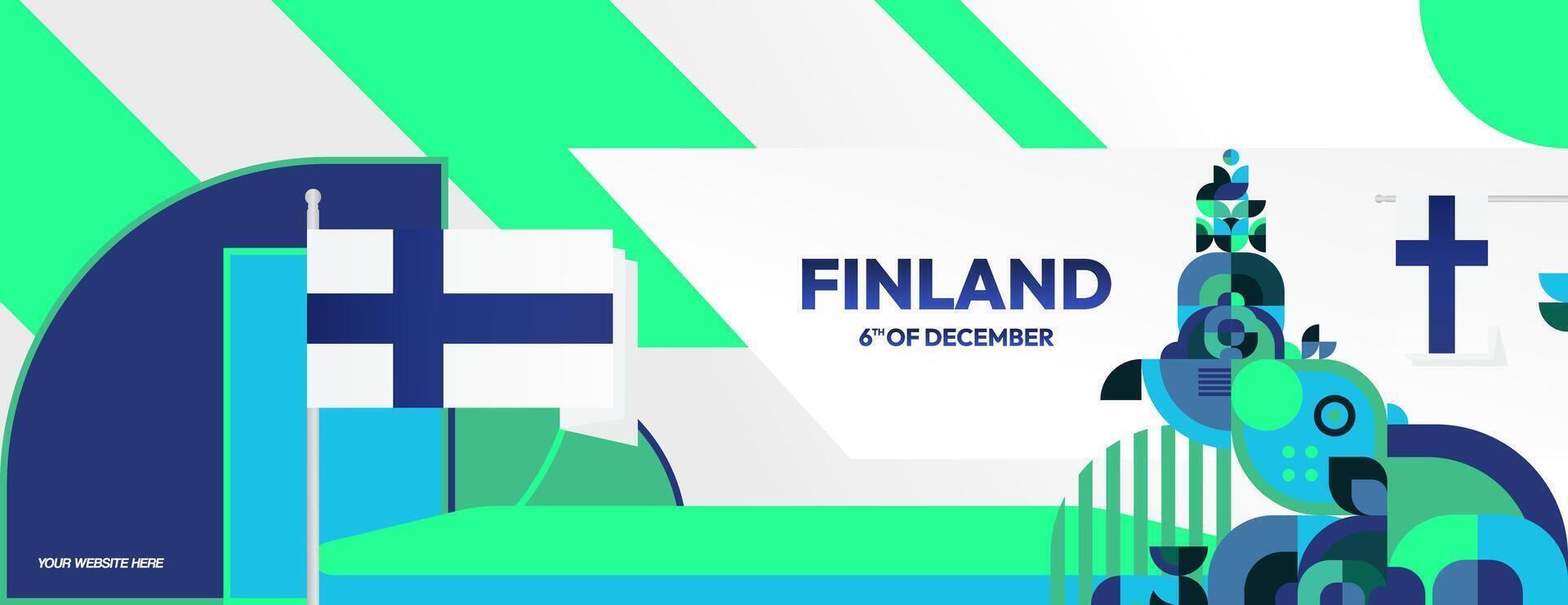 Finland Independence Day banner in geometric style. Colorful modern greeting card for National day of Finland in December. Design background for celebrating National holiday vector