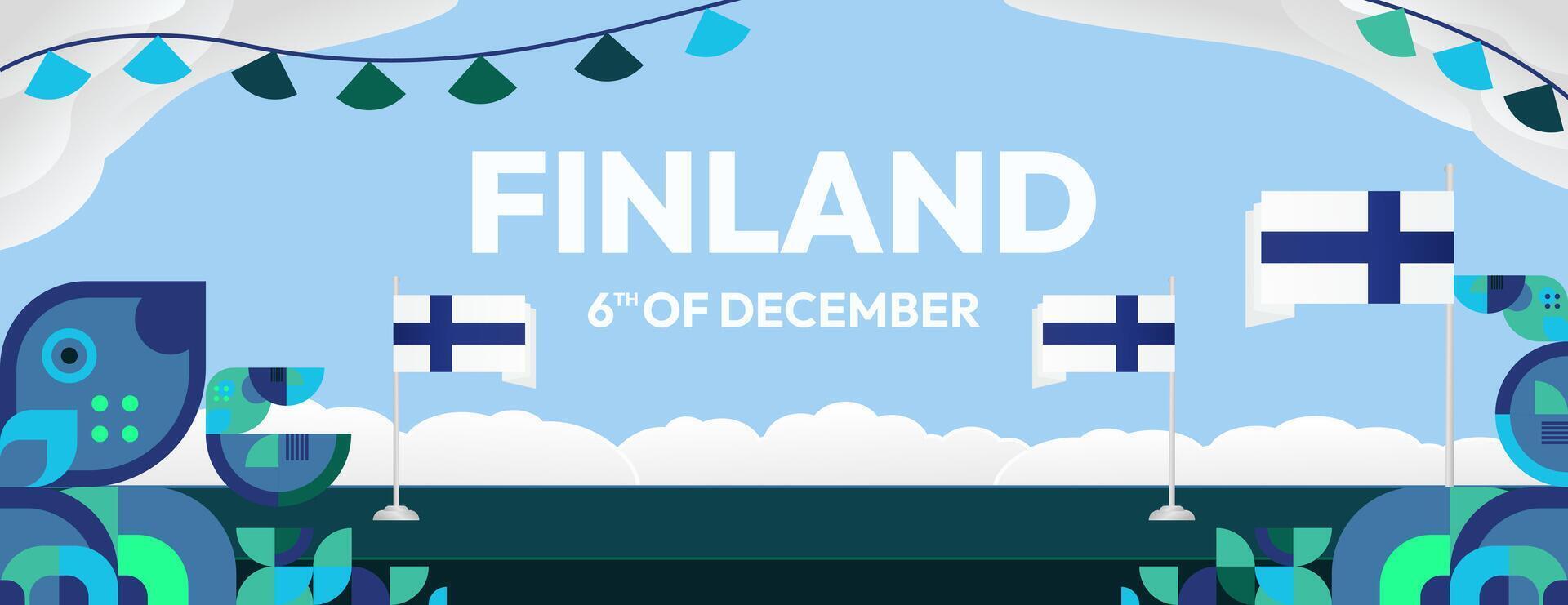 Finland Independence Day banner in geometric style. Colorful modern greeting card for National day of Finland in December. Design background for celebrating National holiday vector