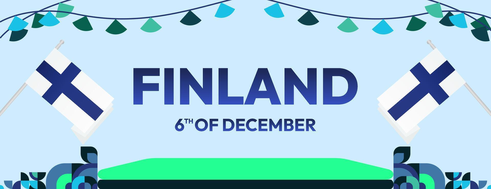 Finland Independence Day banner in geometric style. Colorful modern greeting card for National day of Finland in December. Design background for celebrating National holiday vector