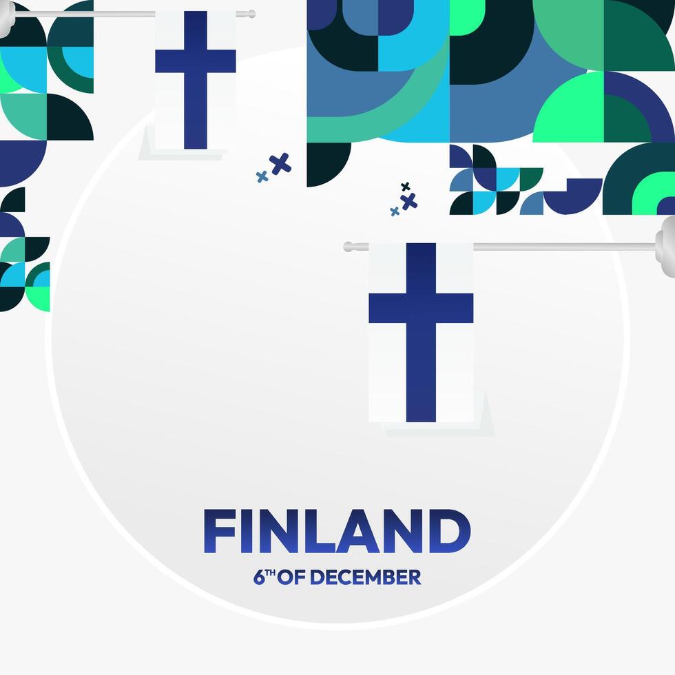 Finland Independence Day square banner in geometric style. Colorful modern greeting card for National day of Finland in December. Design background for celebrating National holiday vector