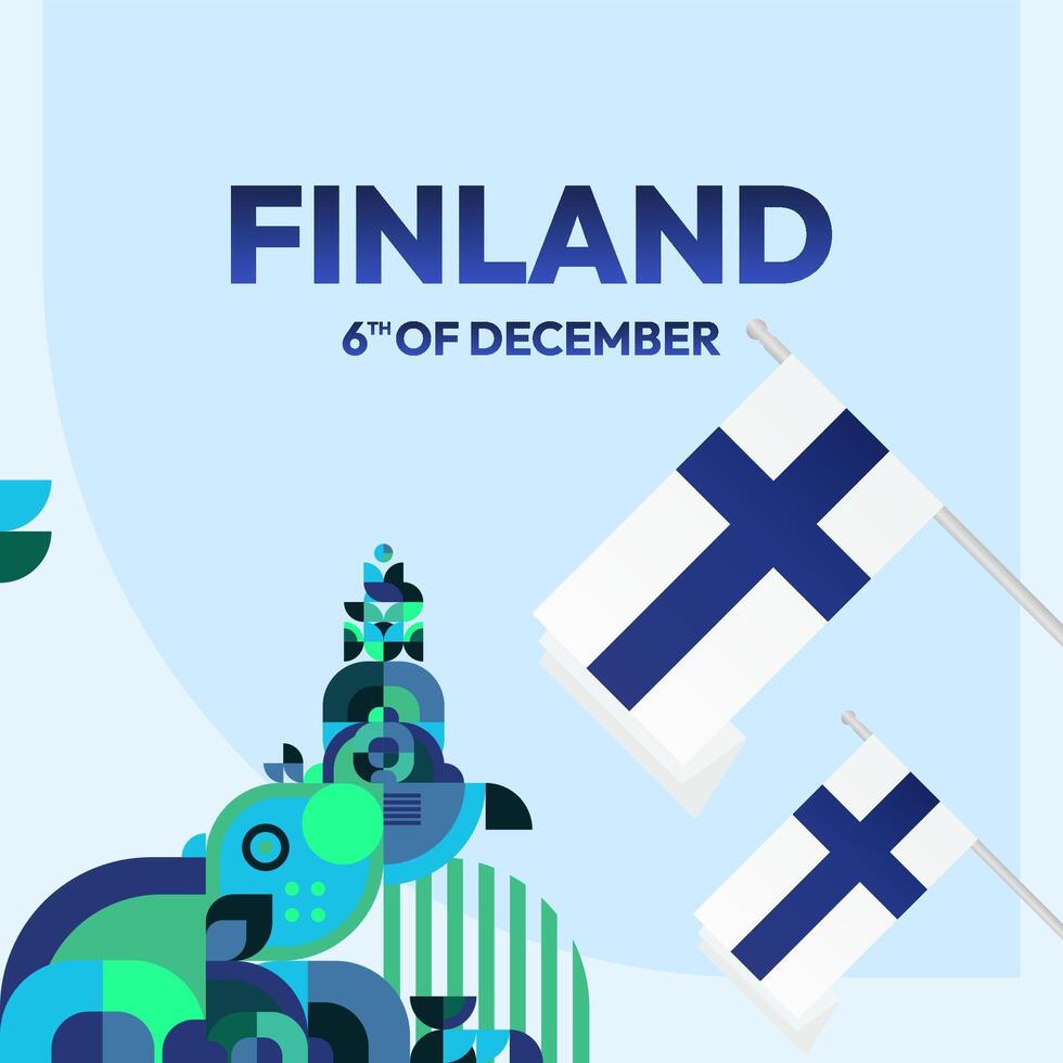 Finland Independence Day square banner in geometric style. Colorful modern greeting card for National day of Finland in December. Design background for celebrating National holiday vector