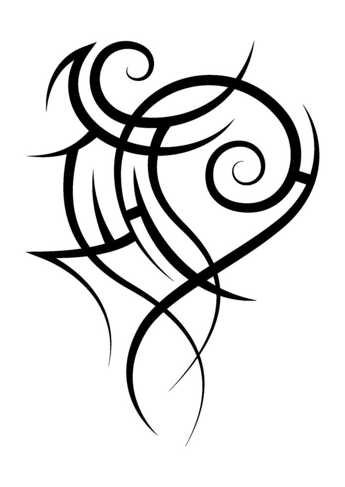 Neo abstract tribal tattoo. Black shoulder tattoo. Cyber sigilism style hand drawn ornament. Celtic curl gothic body ornament shapes. Maori ethnic element isolated on white background. Sketch art vector