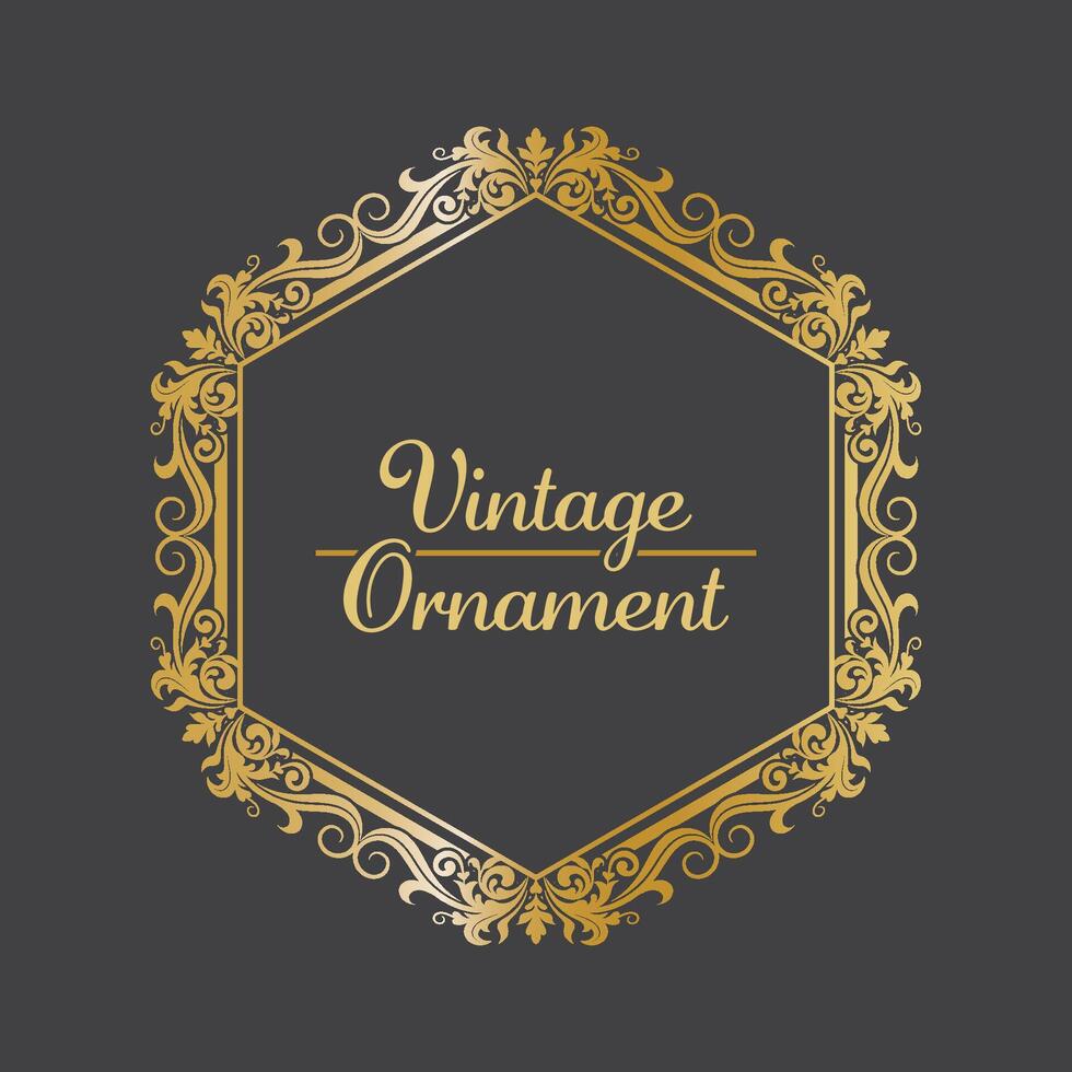 Golden Vintage frame Ornament in hexagon Shape .Golden Border ornament. golden luxury ornament Suitable for wedding invitation card and label. vector