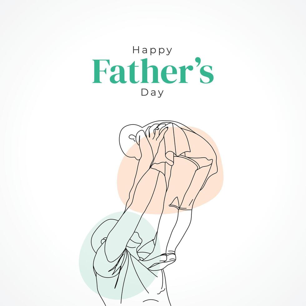 Happy father's day with dad and child hand drawn illustration, Happy father's day one line illustration vector