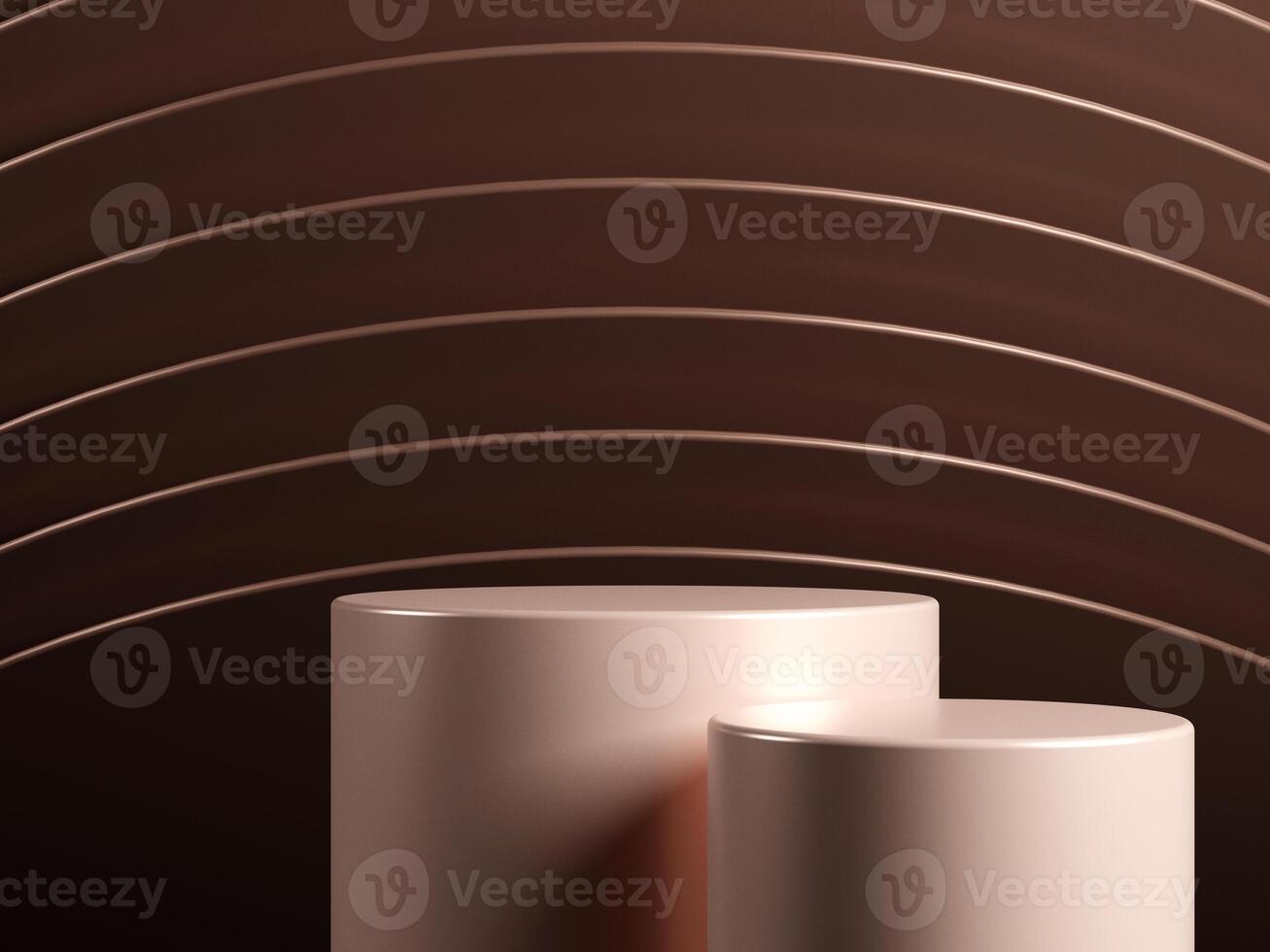 3d display product minimal scene with geometric podium platform in brown background. cylinder background 3d rendering with podium. stand for cosmetic products. Stage showcase on pedestal studio photo