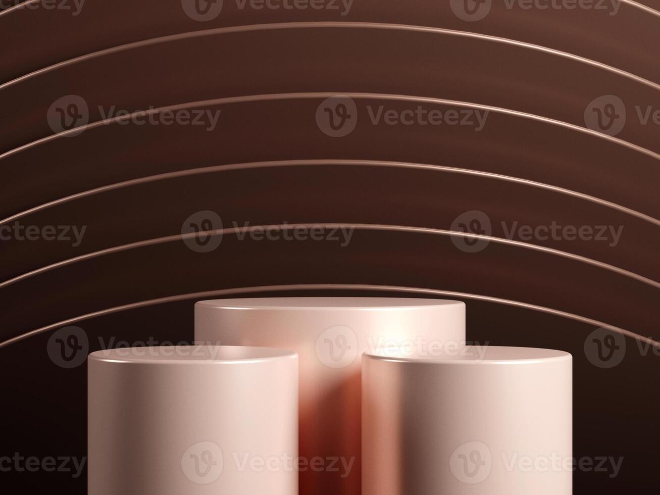 3d display product minimal scene with geometric podium platform in brown background. cylinder background 3d rendering with podium. stand for cosmetic products. Stage showcase on pedestal studio photo