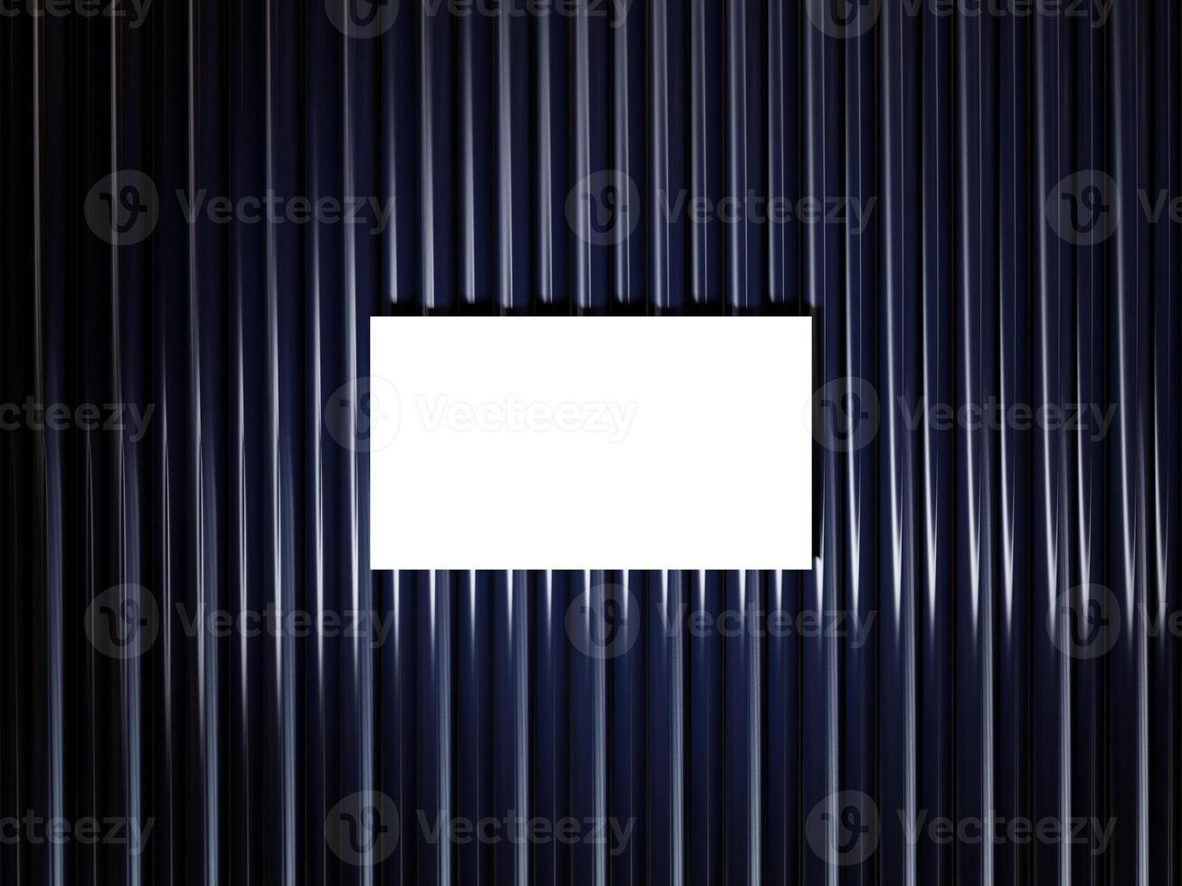 Closeup of empty white rectangle business card mockups lying diagonally on metallic blue background. Flat lay, top view. Open composition. Blank Template for Corporate Identity. Copy space. photo