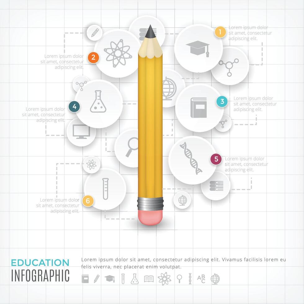 education infographic design with pencil tree and icons vector