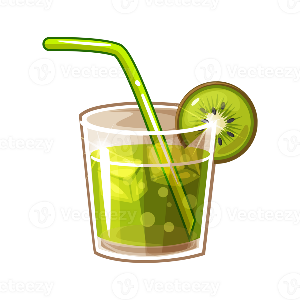 Glass of cold fruit cocktail with ice. Kiwi drink. png