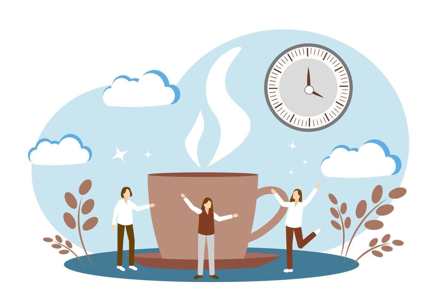 Meeting with friends. Women drink coffee. Time relax. Extroverts. People communicate vector