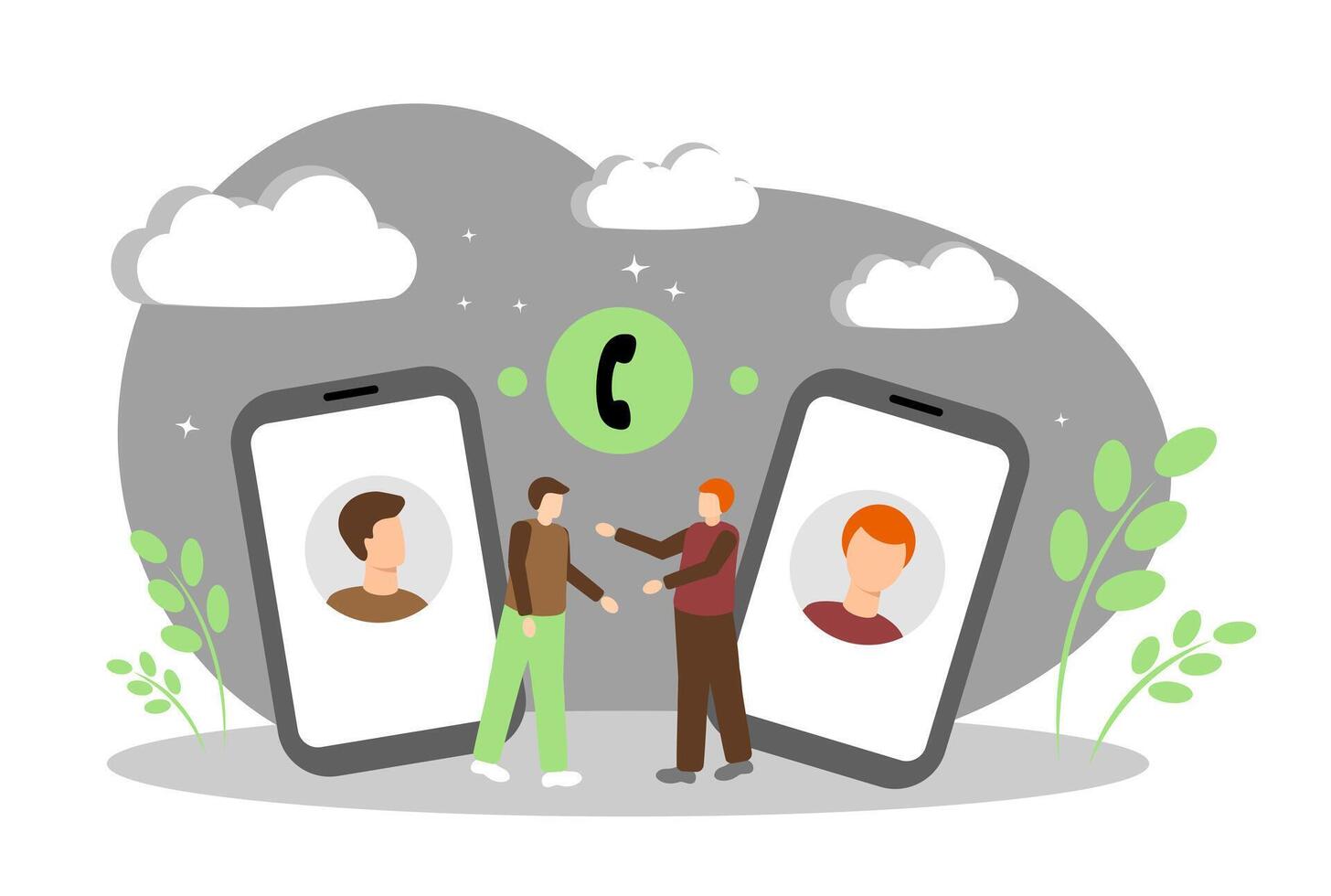 call, conference, business discussion, online meeting. Men talking on the phone vector