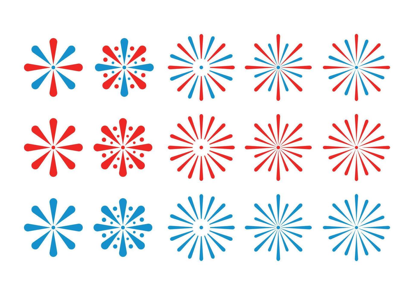 Independence Day Fireworks, Red White Blue 4th of July Starburst Display, Star Shape Decoration, Party Decorations vector