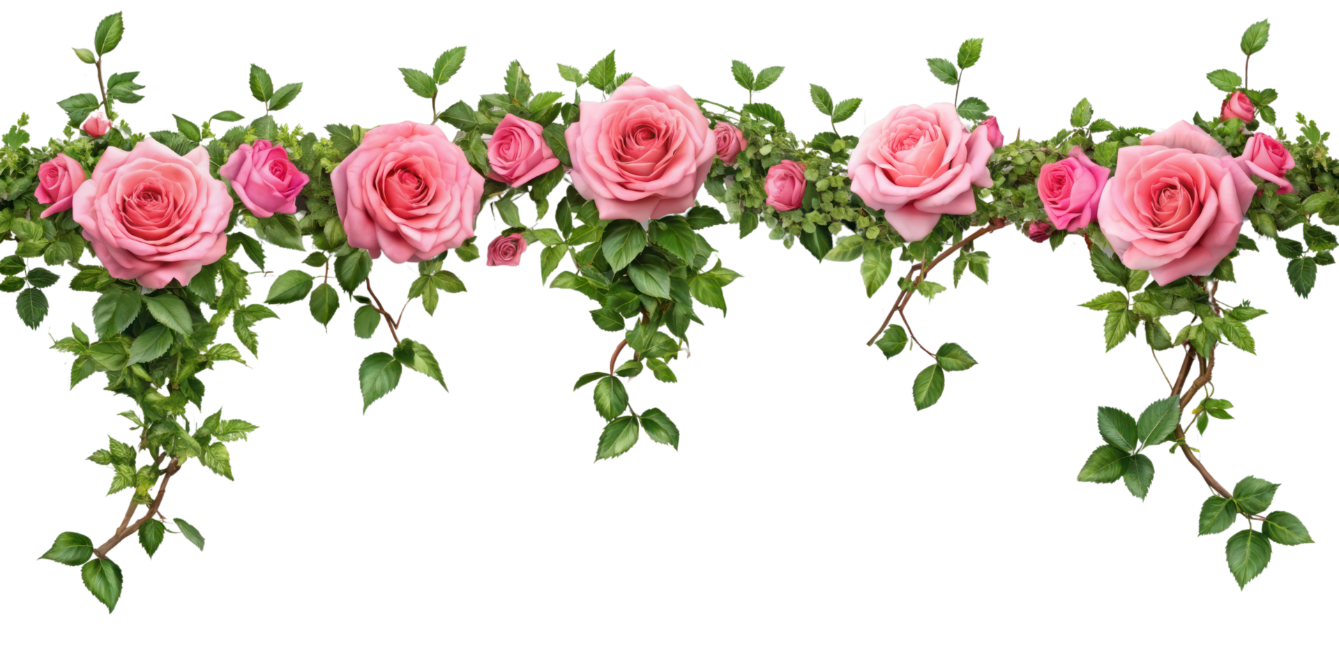 Tropical liana branches, flower and tropical leaves on transparent background, tropical vine hanging ivy plant png
