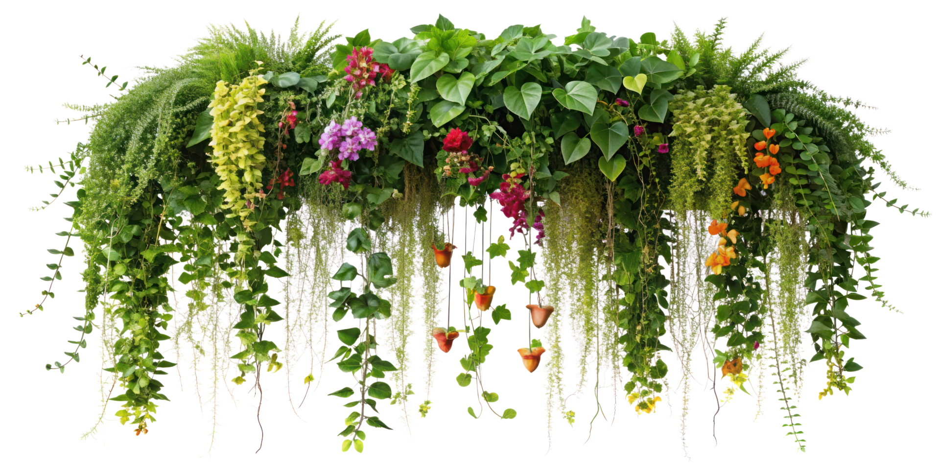 Green vine, creeper or ivy hanging from above or climbing the wall. Ivy isolated on transparent background png