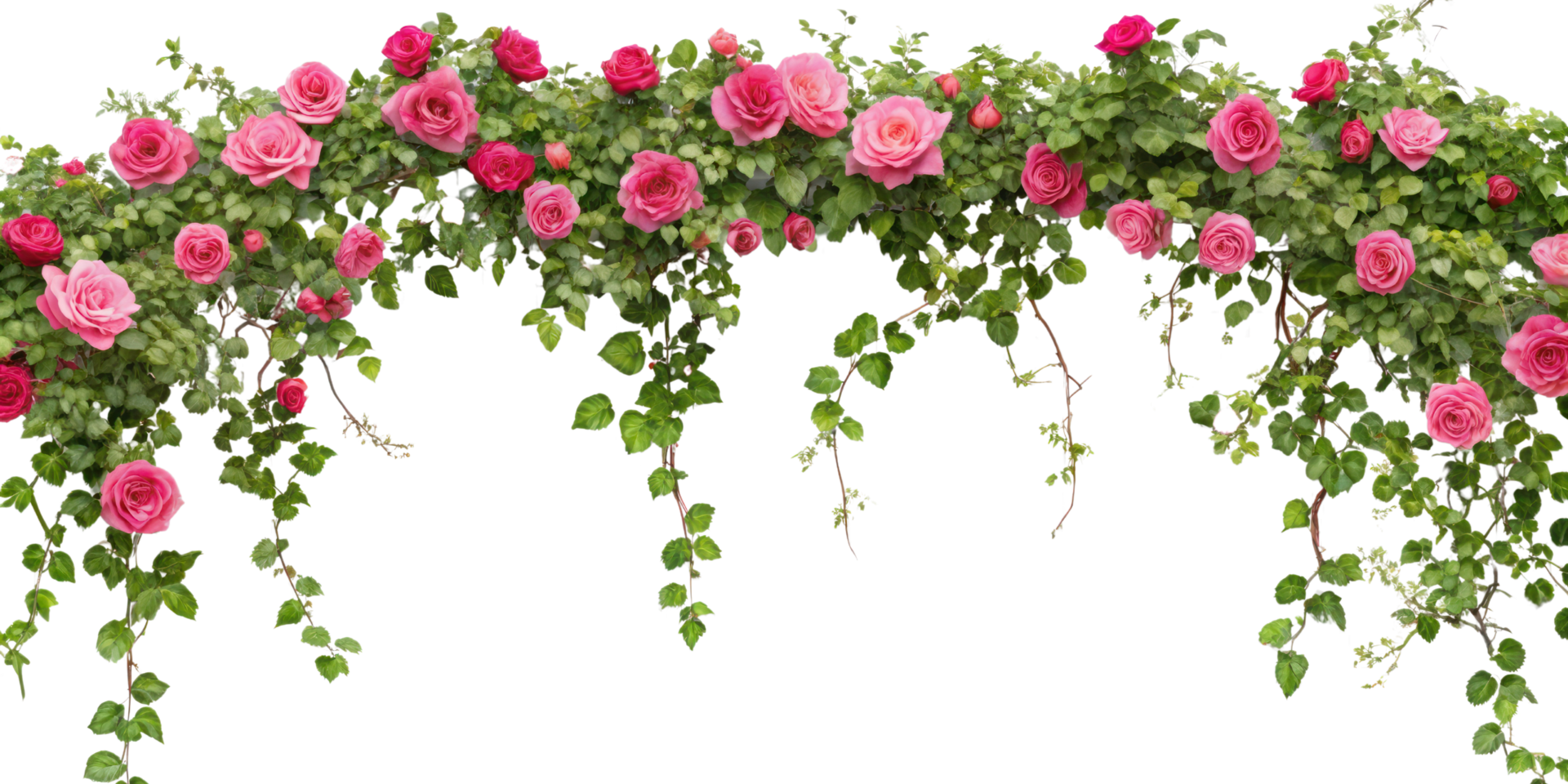 Tropical liana branches, flower and tropical leaves on transparent background, tropical vine hanging ivy plant png