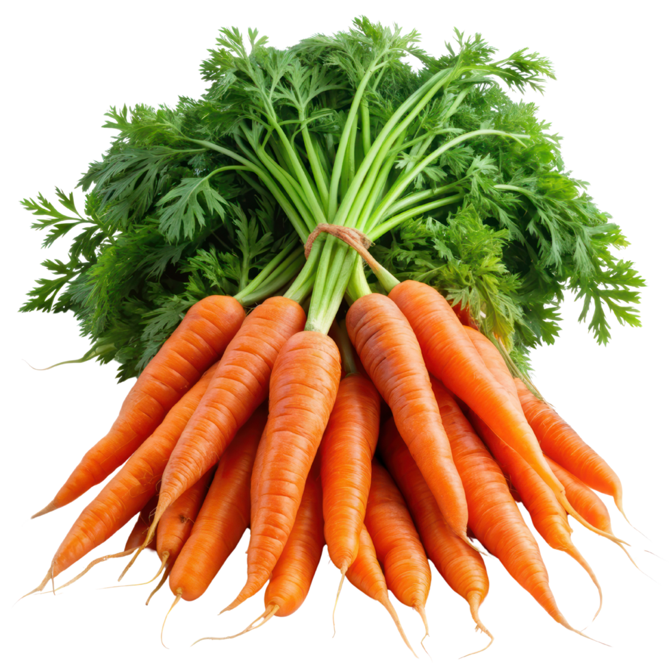 Bunch of Orange Carrots on Transparent Background, Carrot vegetable with leaves isolated png