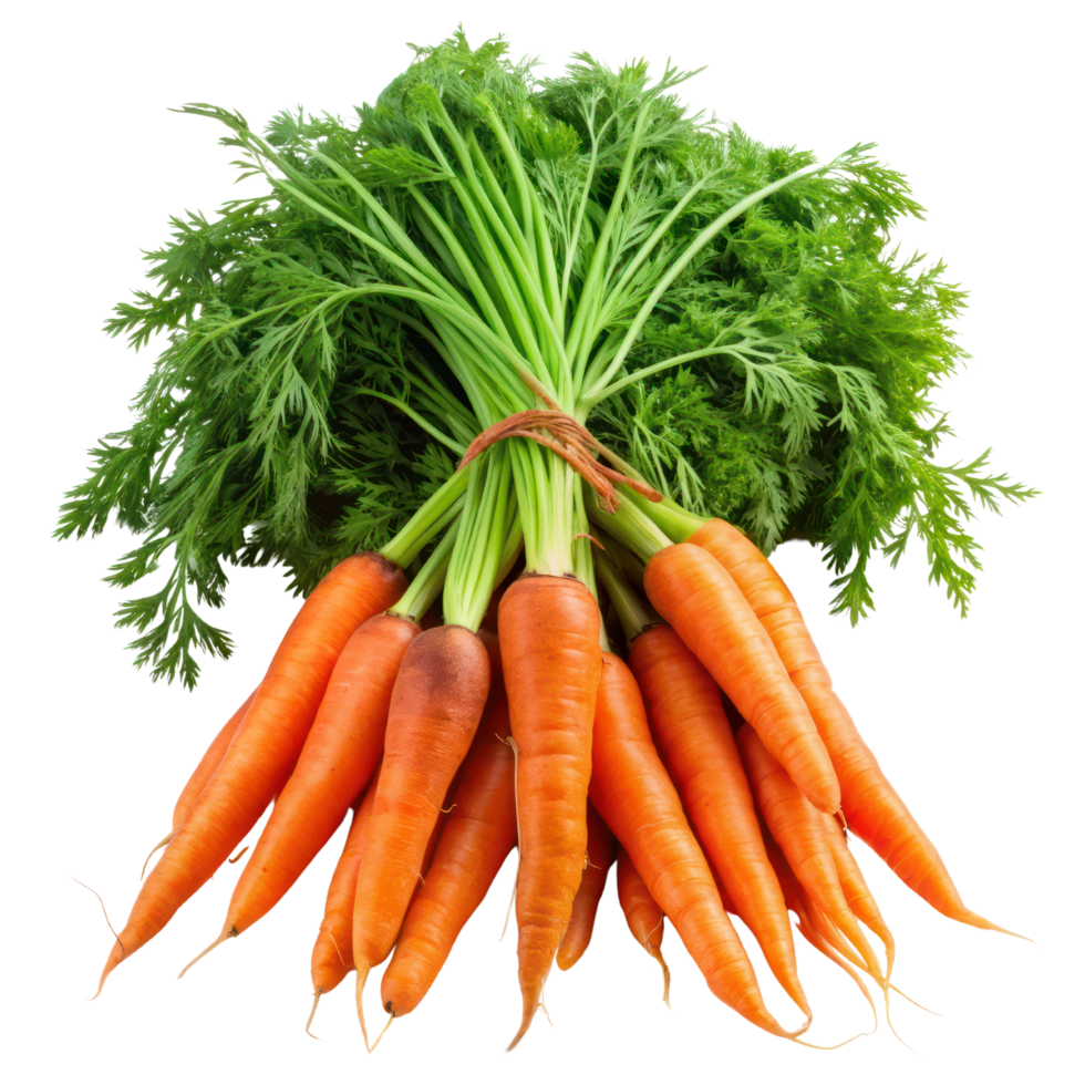 Bunch of Orange Carrots on Transparent Background, Carrot vegetable with leaves isolated png