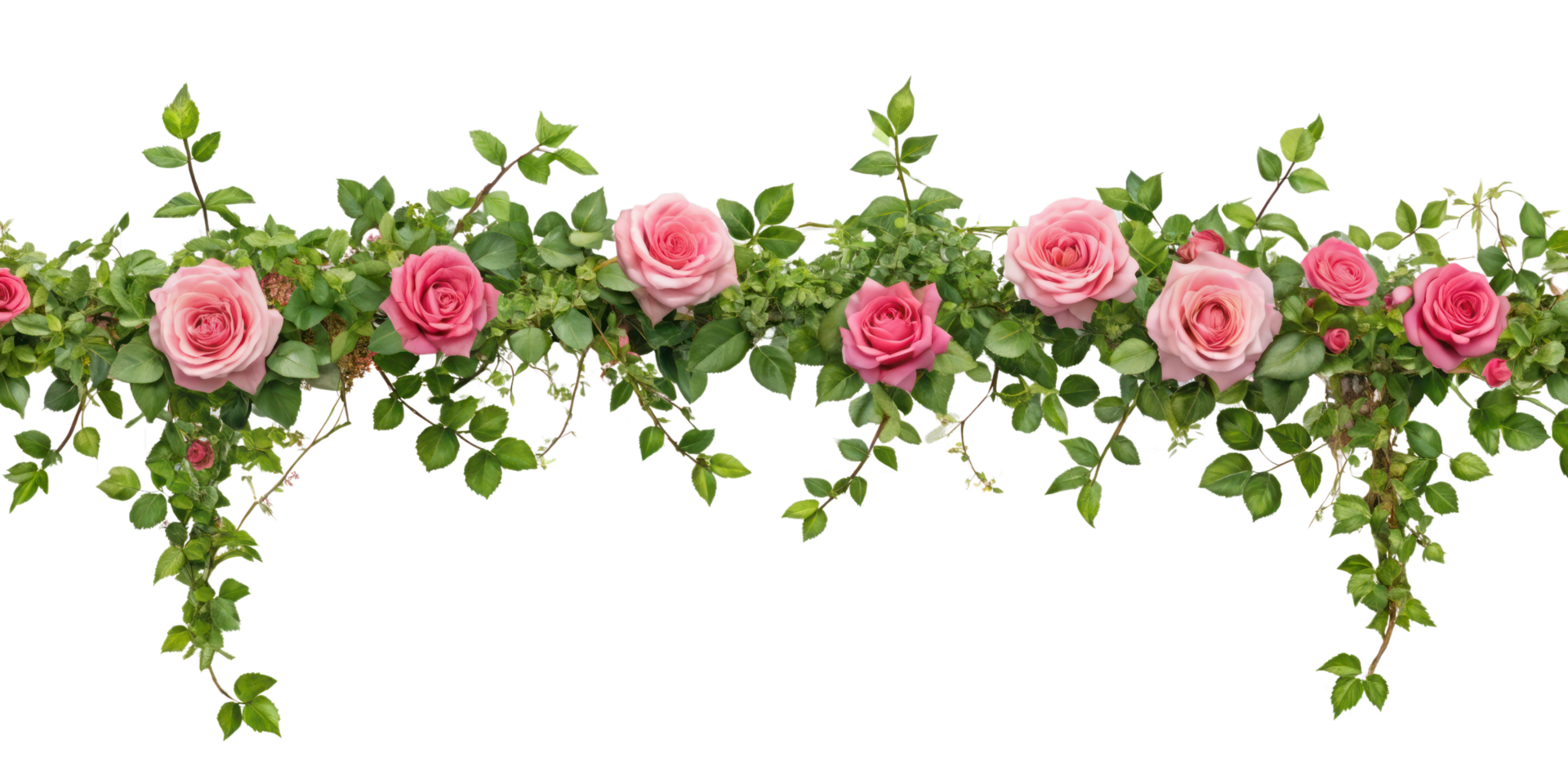 Tropical liana branches, flower and tropical leaves on transparent background, tropical vine hanging ivy plant png