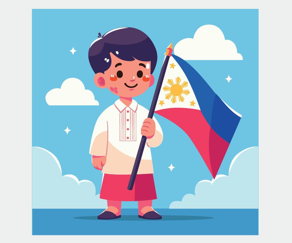Hand Drawn Philippines Independence Day with Flag Illustration vector
