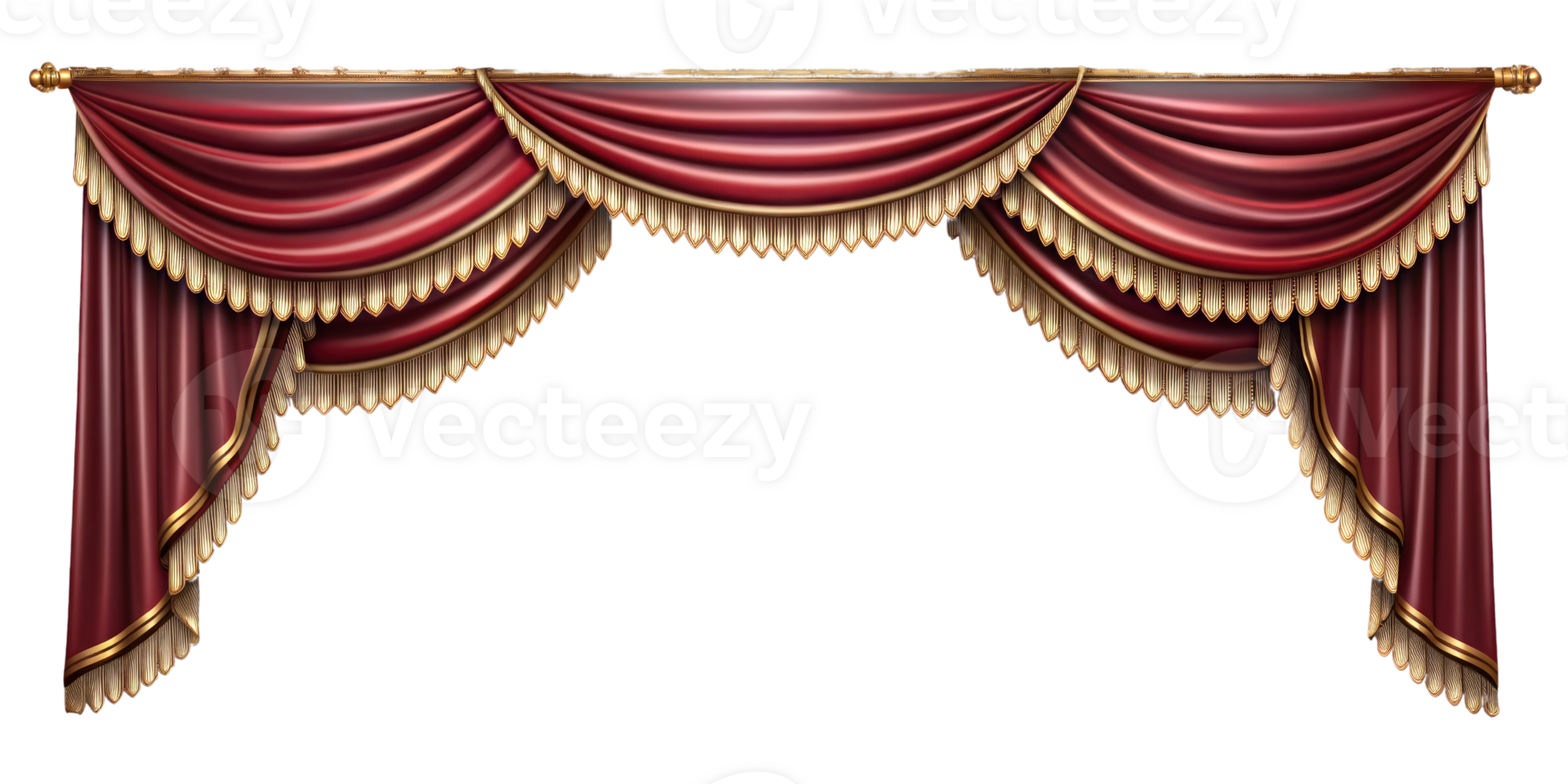 curtain of a theater or a opera opening on a transparent background, Stage Curtain Border Concept, mockup png