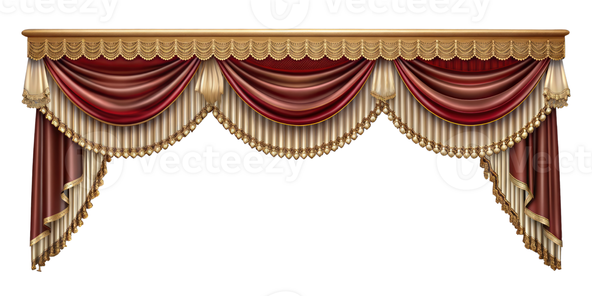 curtain of a theater or a opera opening on a transparent background, Stage Curtain Border Concept, mockup png