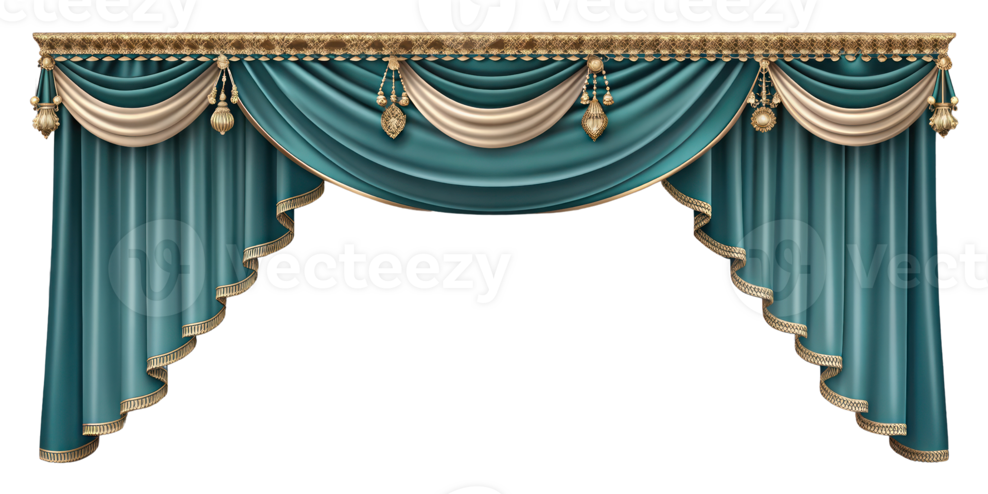 curtain of a theater or a opera opening on a transparent background, Stage Curtain Border Concept, mockup png