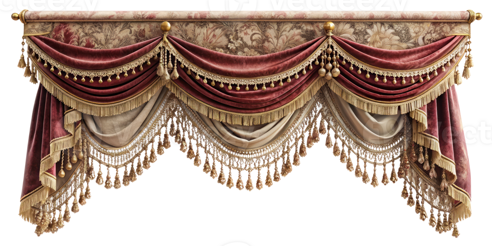 curtain of a theater or a opera opening on a transparent background, Stage Curtain Border Concept, mockup png