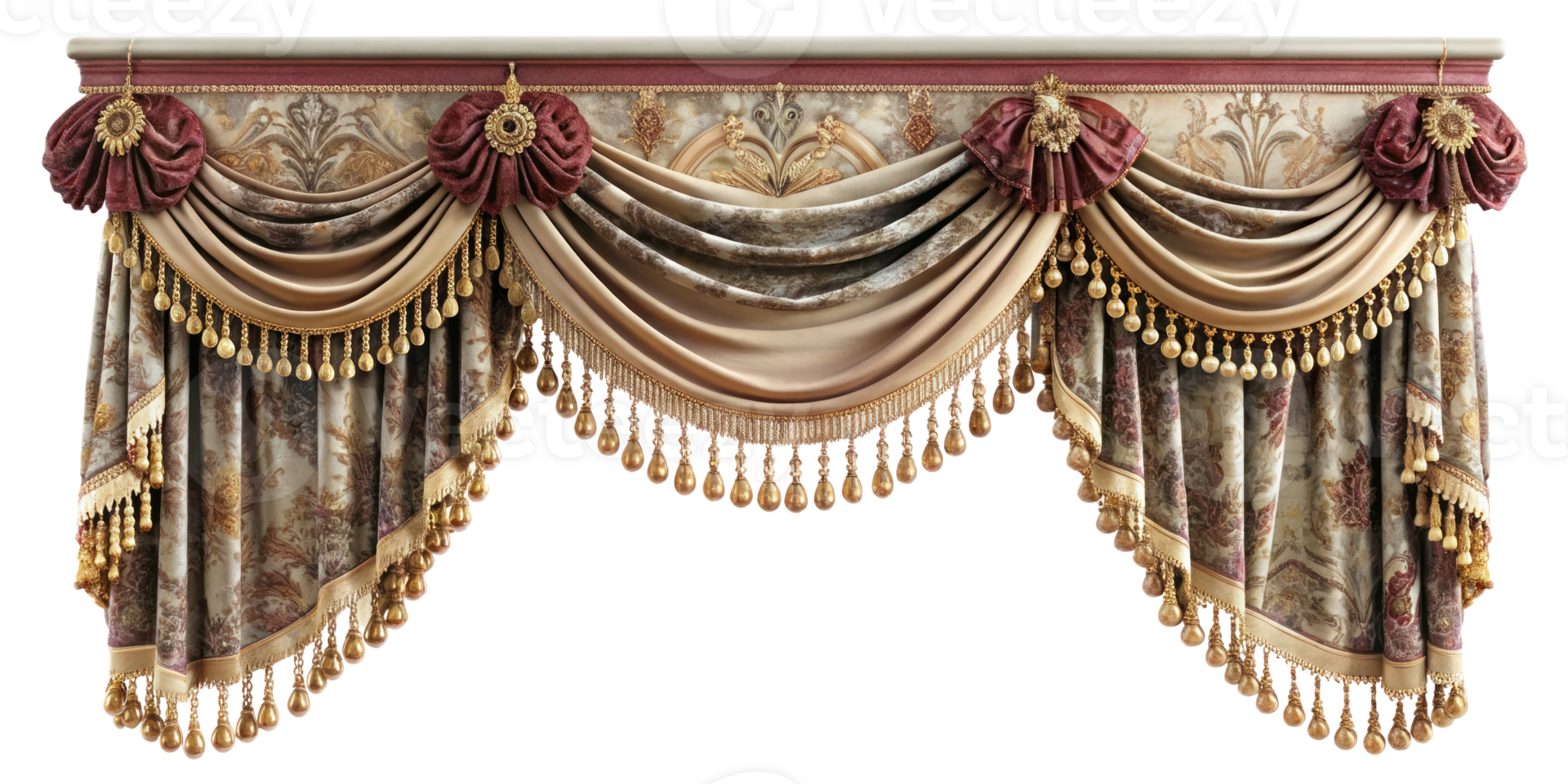 curtain of a theater or a opera opening on a transparent background, Stage Curtain Border Concept, mockup png