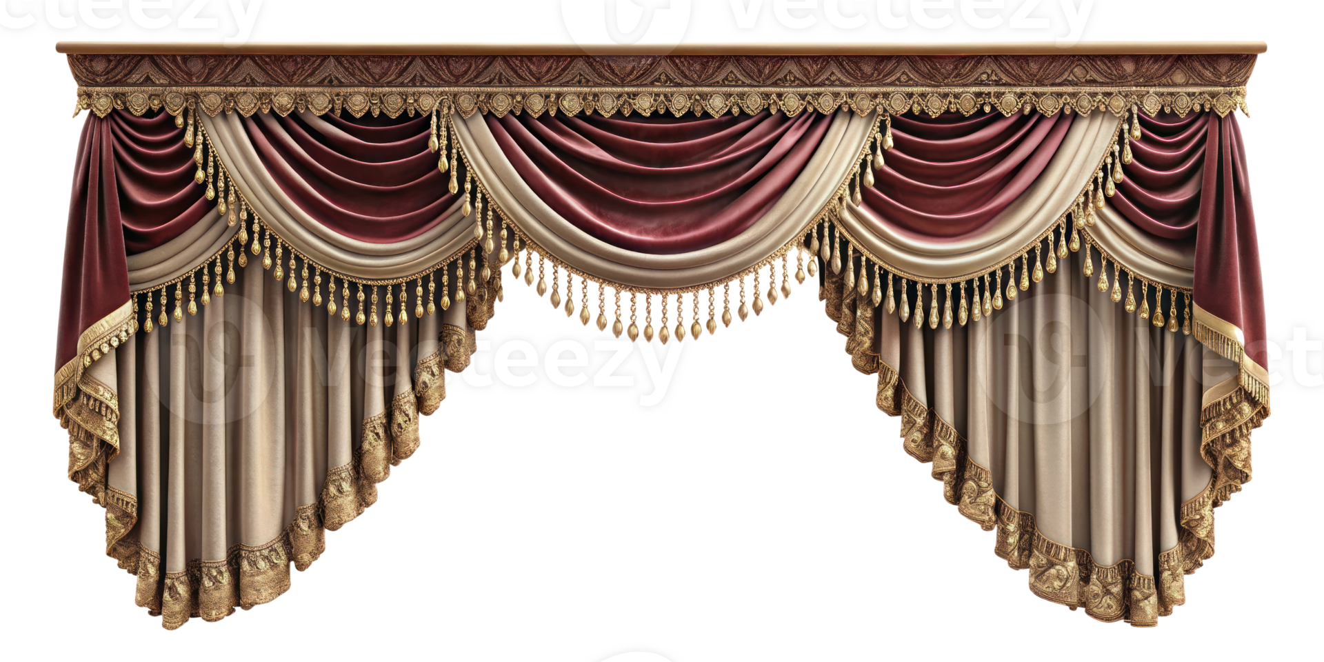 curtain of a theater or a opera opening on a transparent background, Stage Curtain Border Concept, mockup png