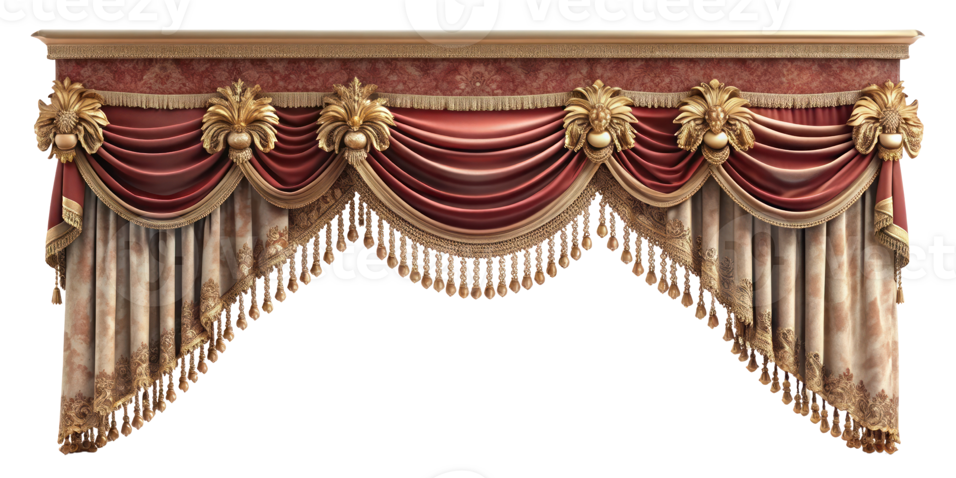 curtain of a theater or a opera opening on a transparent background, Stage Curtain Border Concept, mockup png