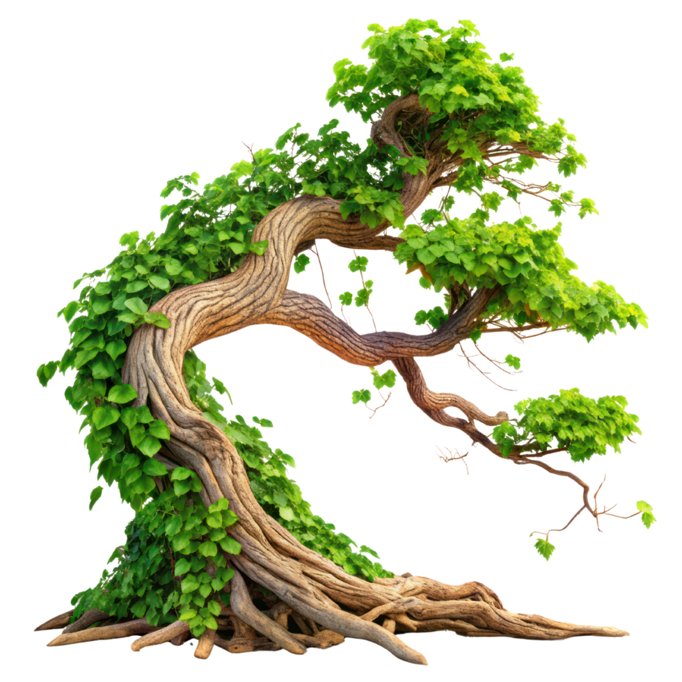 Green gnarled tree branch, isolated on transparent background, Creepy tree with twisted branches png