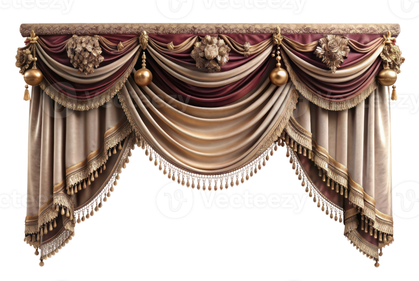 curtain of a theater or a opera opening on a transparent background, Stage Curtain Border Concept, mockup png