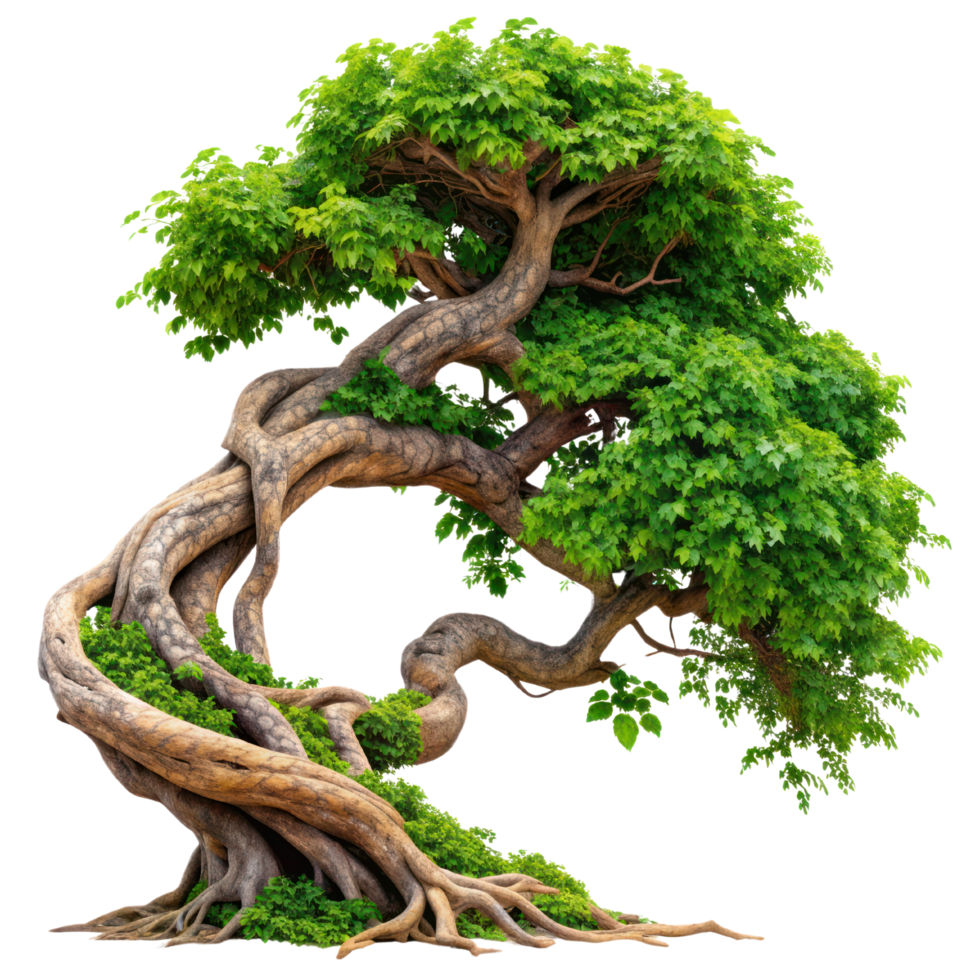 Green gnarled tree branch, isolated on transparent background, Creepy tree with twisted branches png
