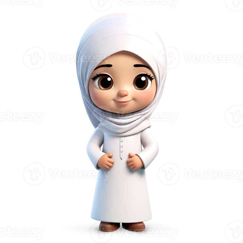 3d rendering little girl in hijab cartoon character png