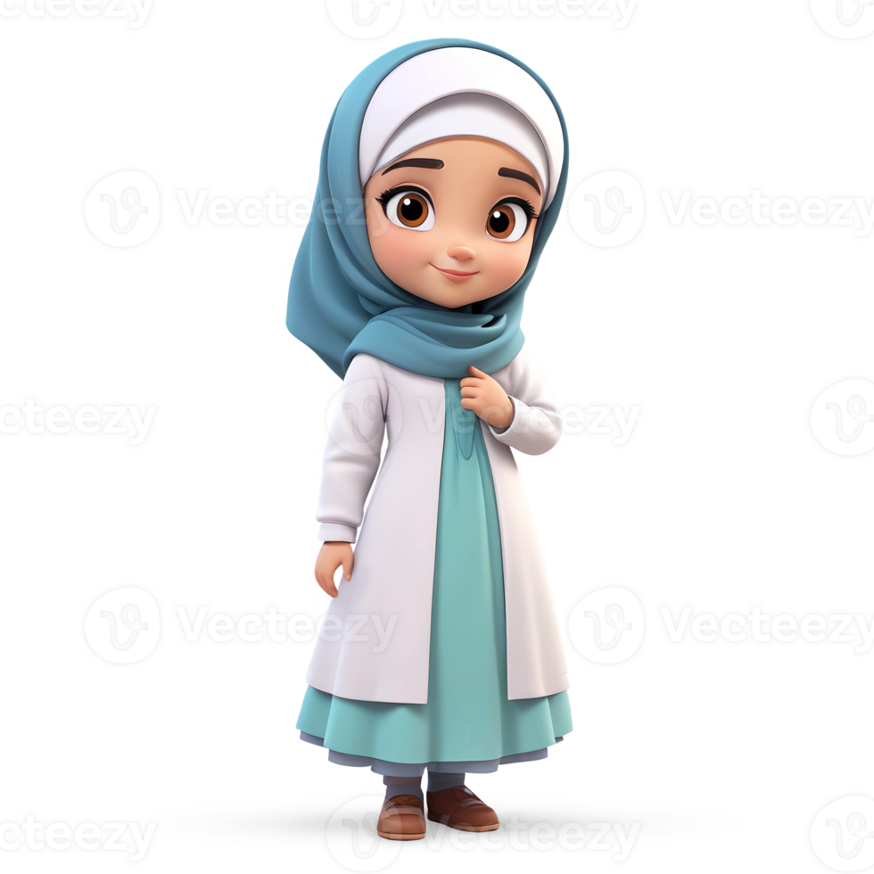 3d rendering little girl in hijab cartoon character png