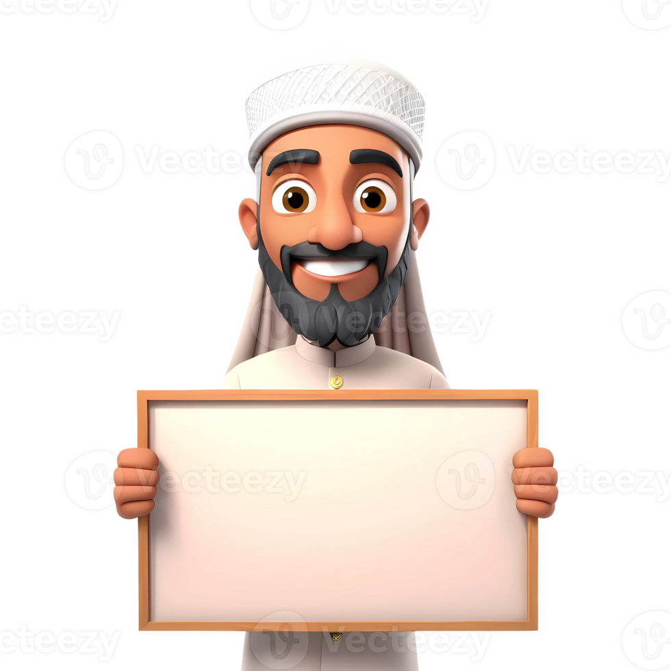 3d rendering male cartoon character holding a blank sign png