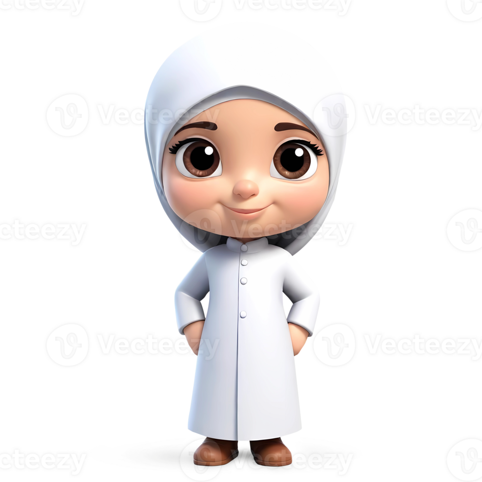 3d rendering little girl in hijab cartoon character png