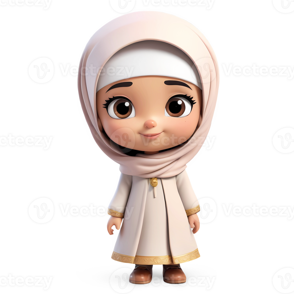 3d rendering little girl in hijab cartoon character png