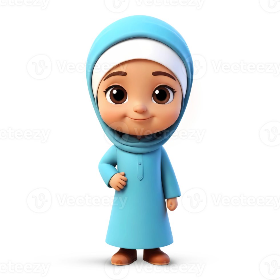 3d rendering little girl in hijab cartoon character png
