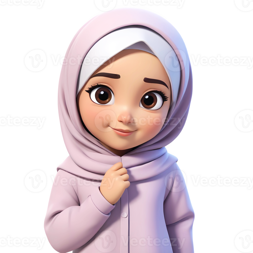3d rendering little girl in hijab cartoon character png