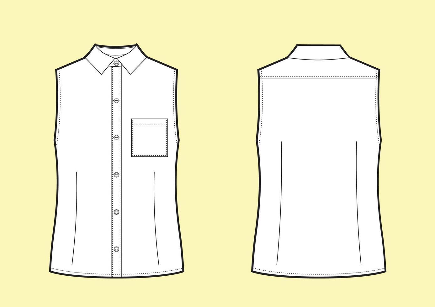 Sleeveless classic shirt fashion technical sketch. vector