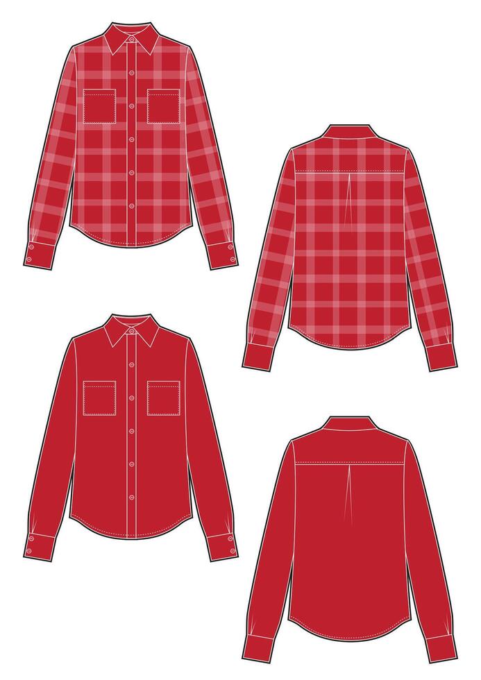 largo manga rojo camisa, Moda plano bosquejo modelo. vector