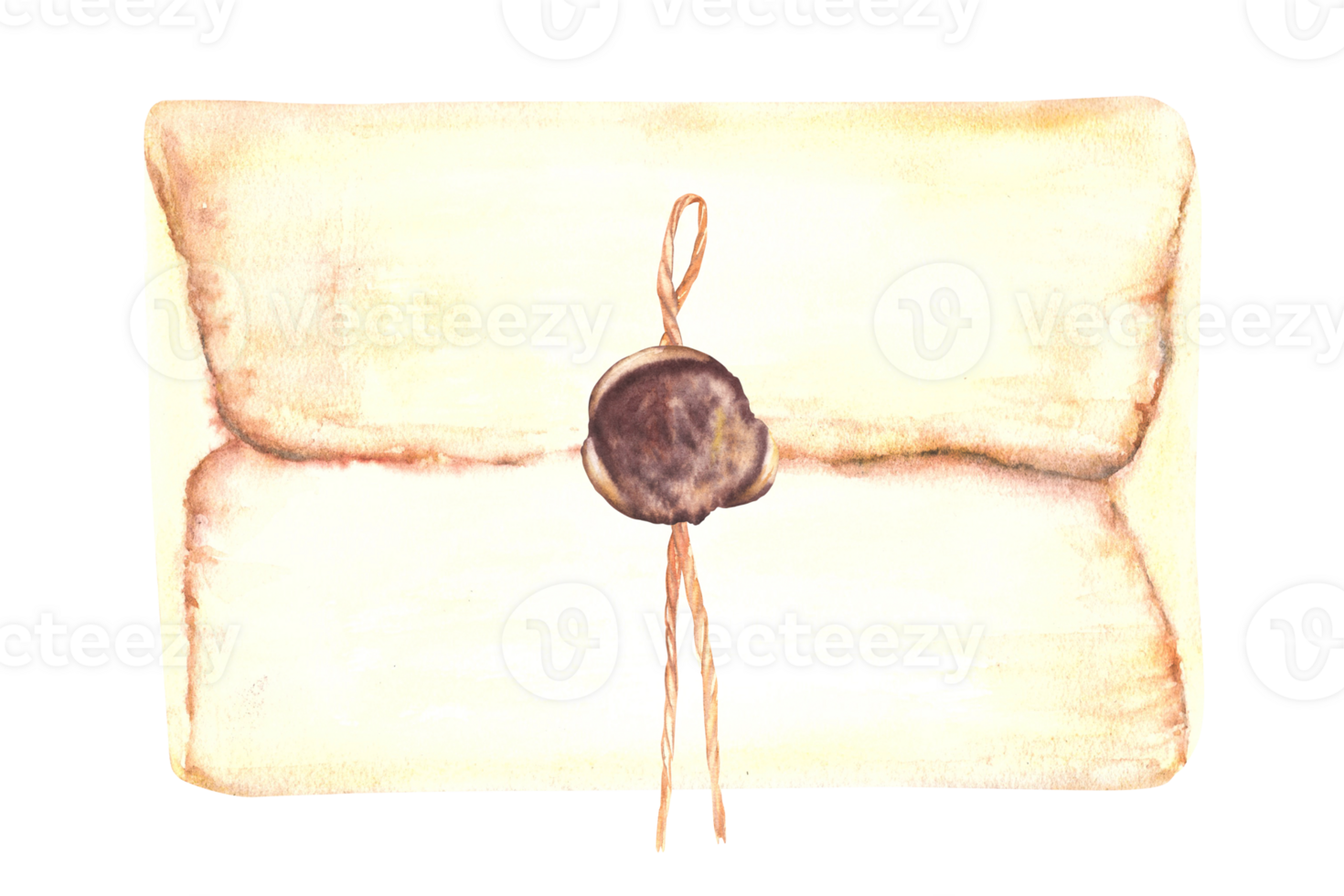 waterverf retro envelop met afdichting was. wijnoogst post- papier, oud verzegeld brief, acceptatie. hand- getrokken illustratie. clip art voor logo, icoon, groet kaart afdrukken. geïsoleerd achtergrond. png