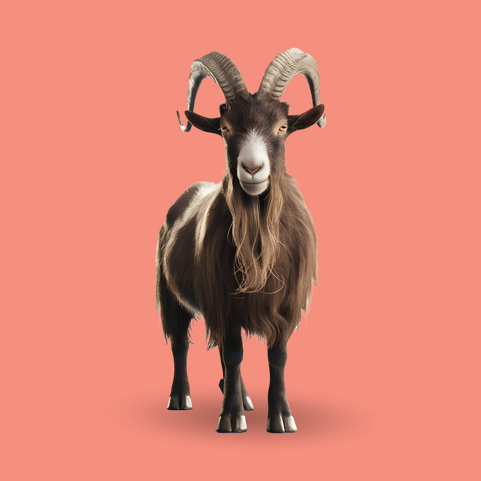 3d realistic Horn Goat on transparent background, best 3d render goat for Eid ul adha islamic festival psd